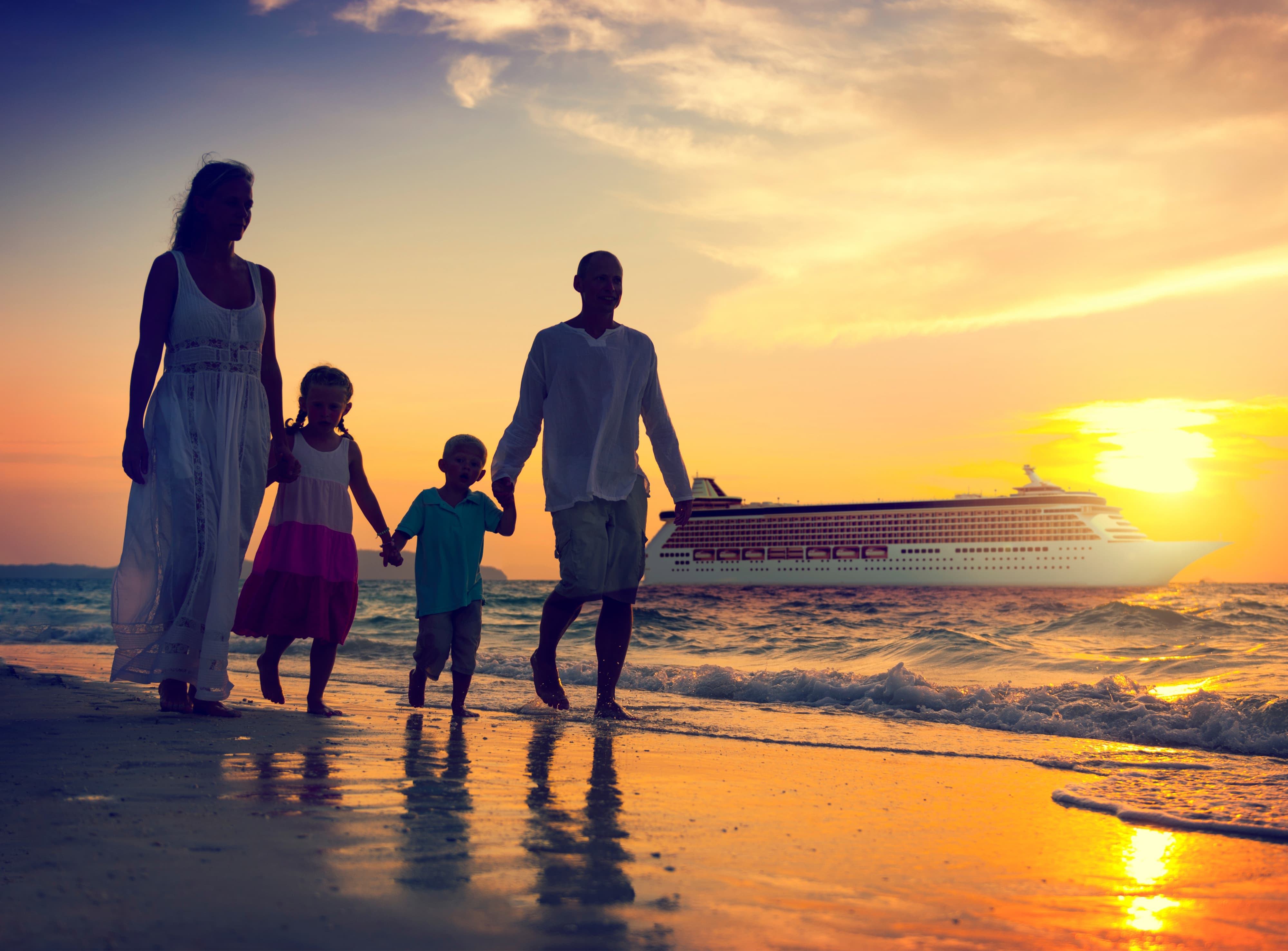 Family children beach cruise ship relaxation concept
