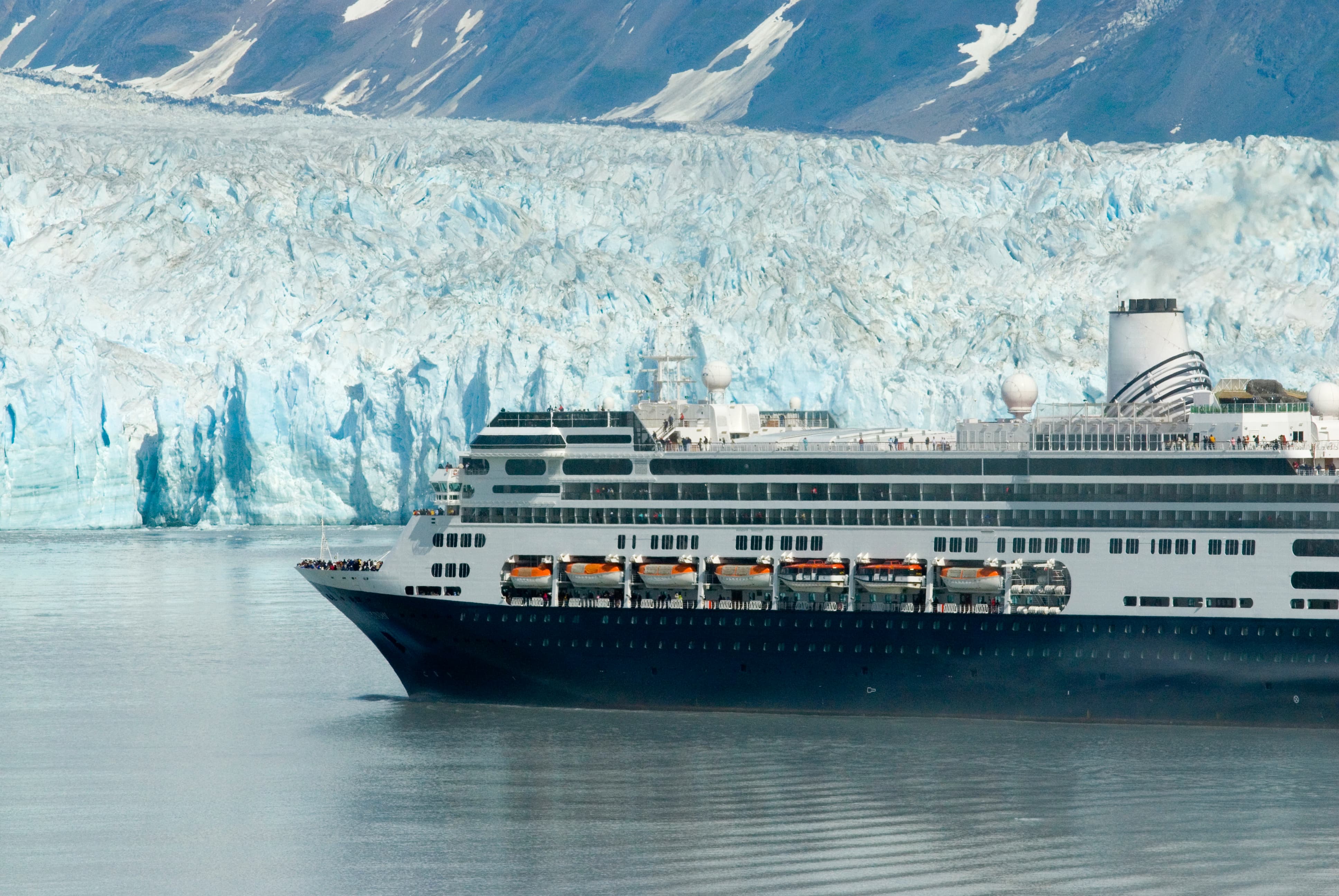 Alaskan cruise ship drifting near a glacier