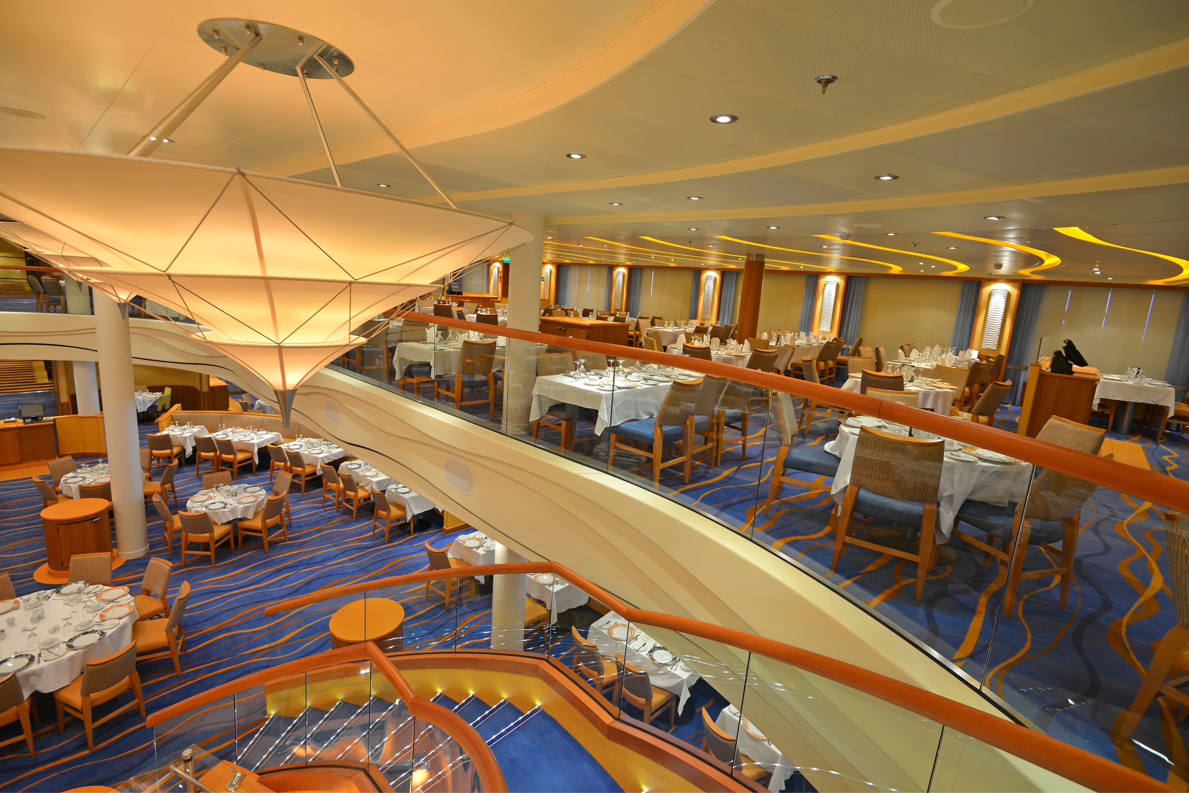 Dining room on a beautiful cruise ship, amazing architecture