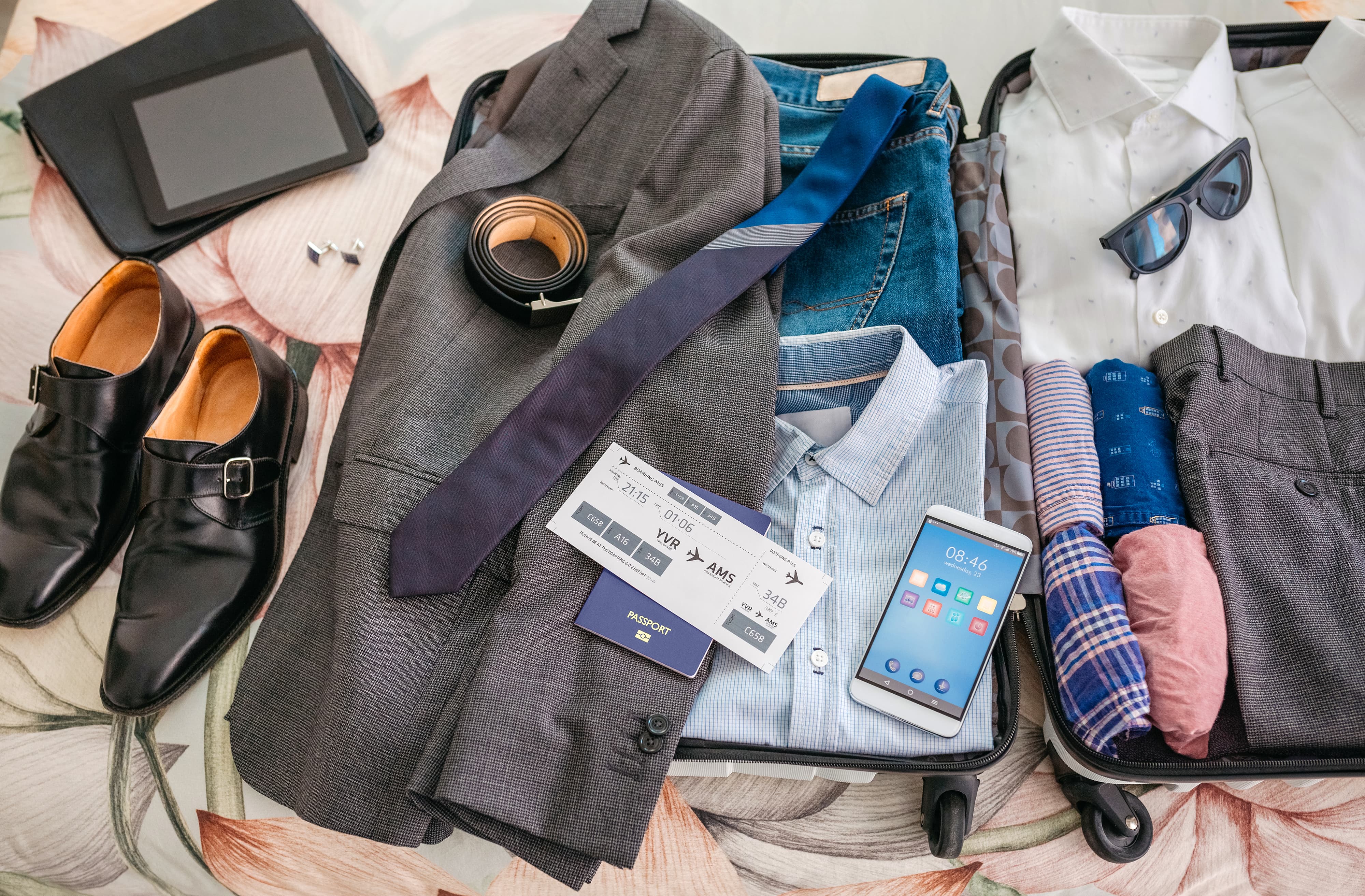 Businessman suitcase prepared for business trip