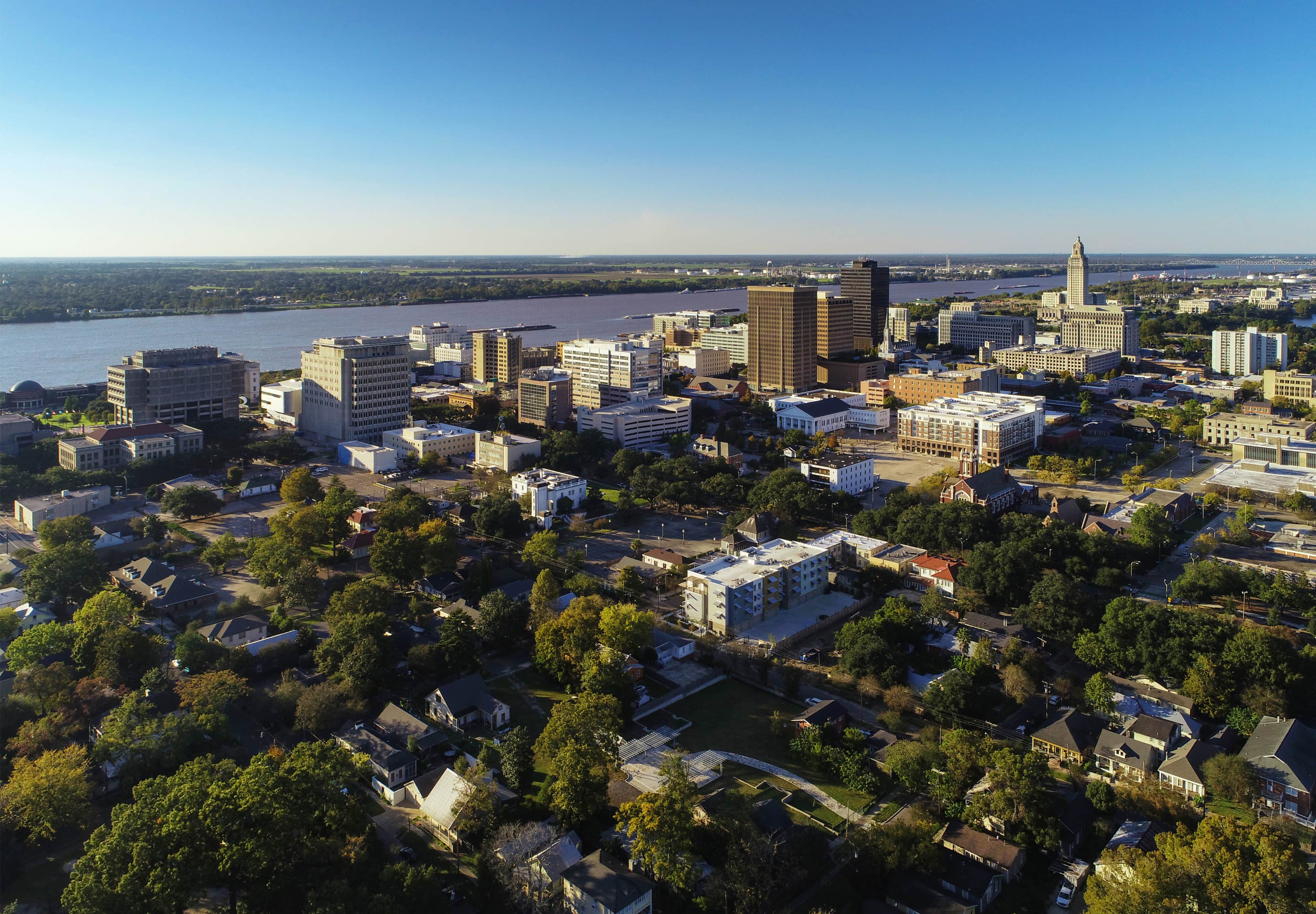 Baton Rouge downtown aerial skyline view