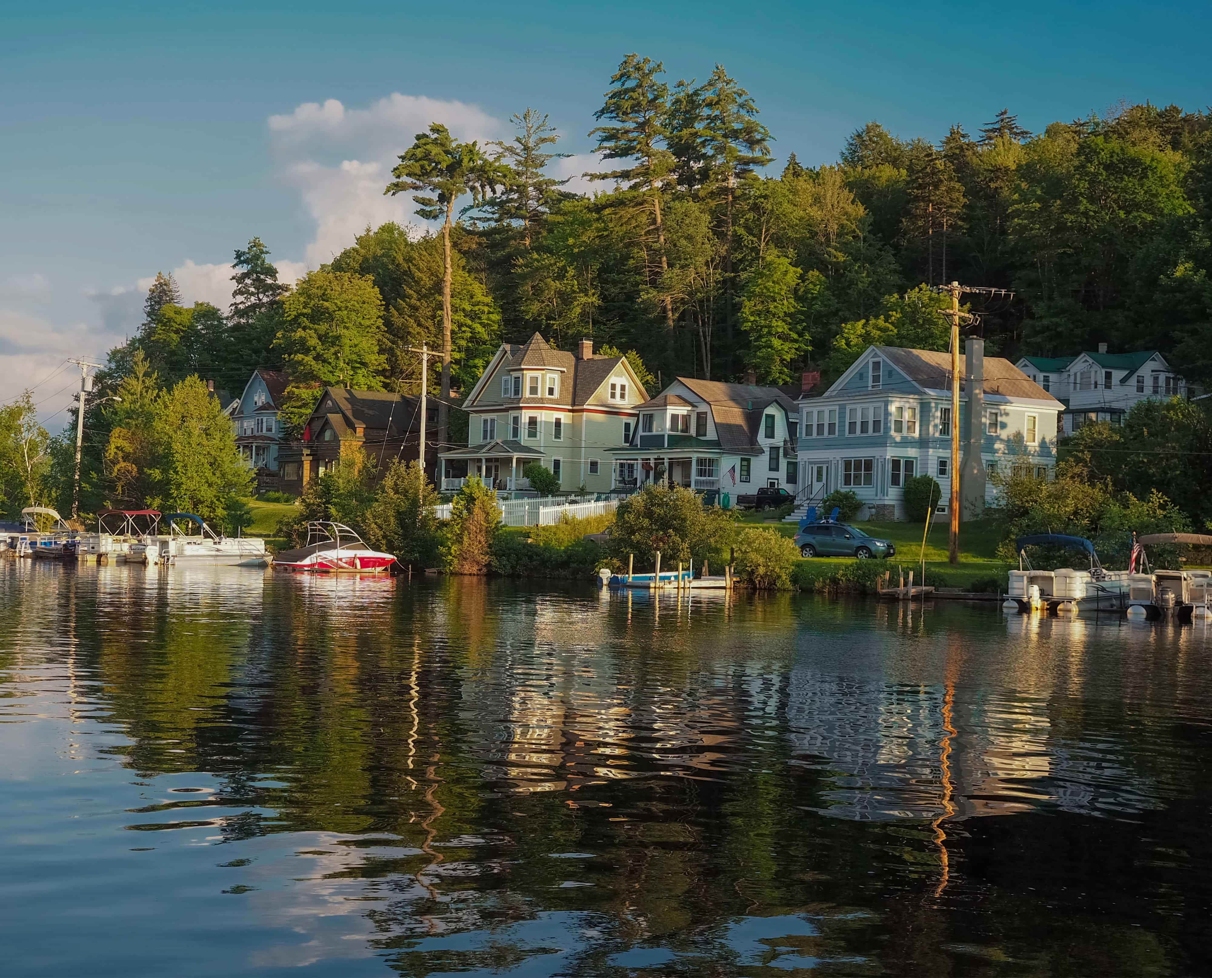 Beautiful houses situated on the shore of a beautiful lake