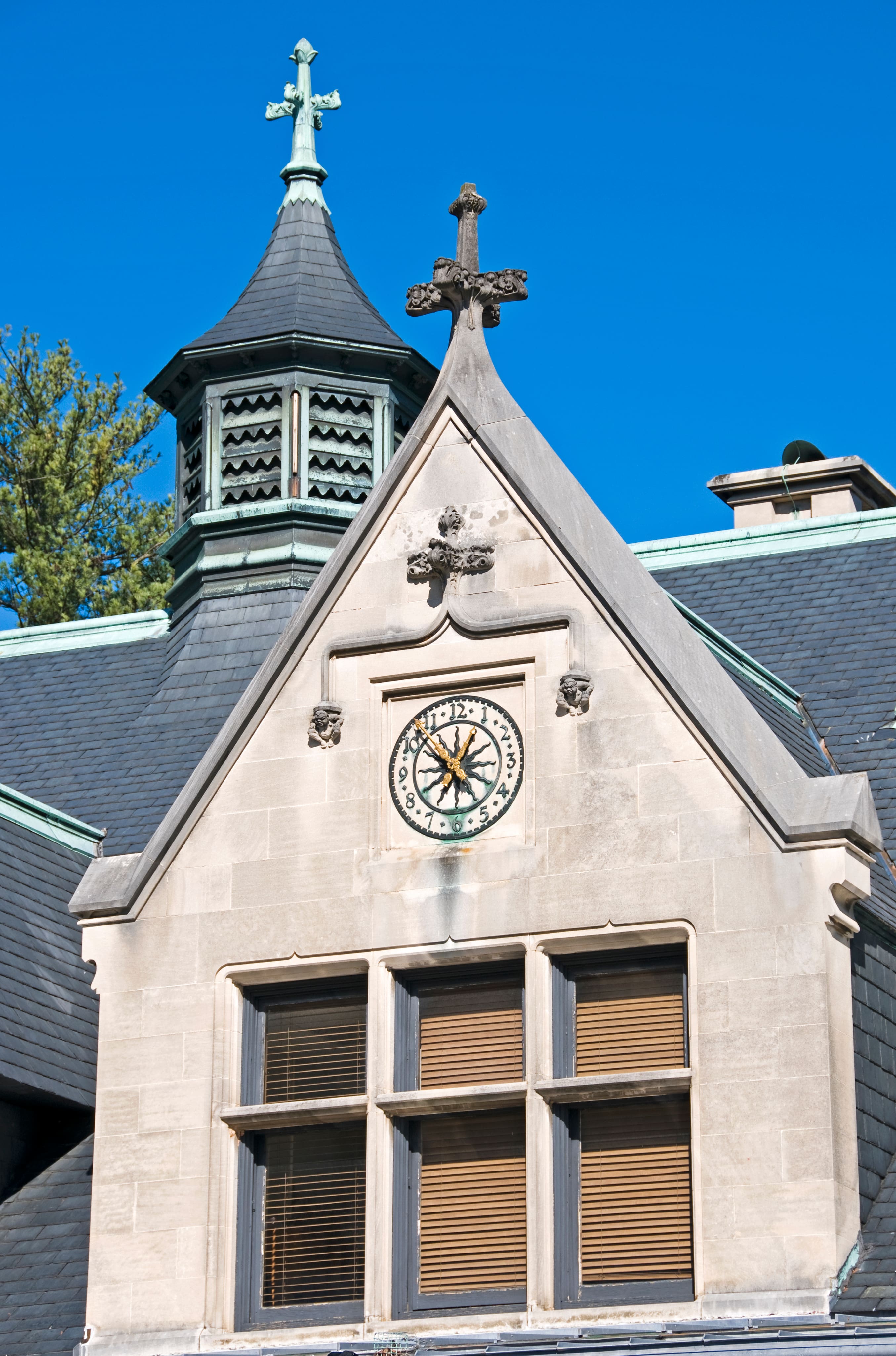 Clock on historic building in Asheville, North Carolina