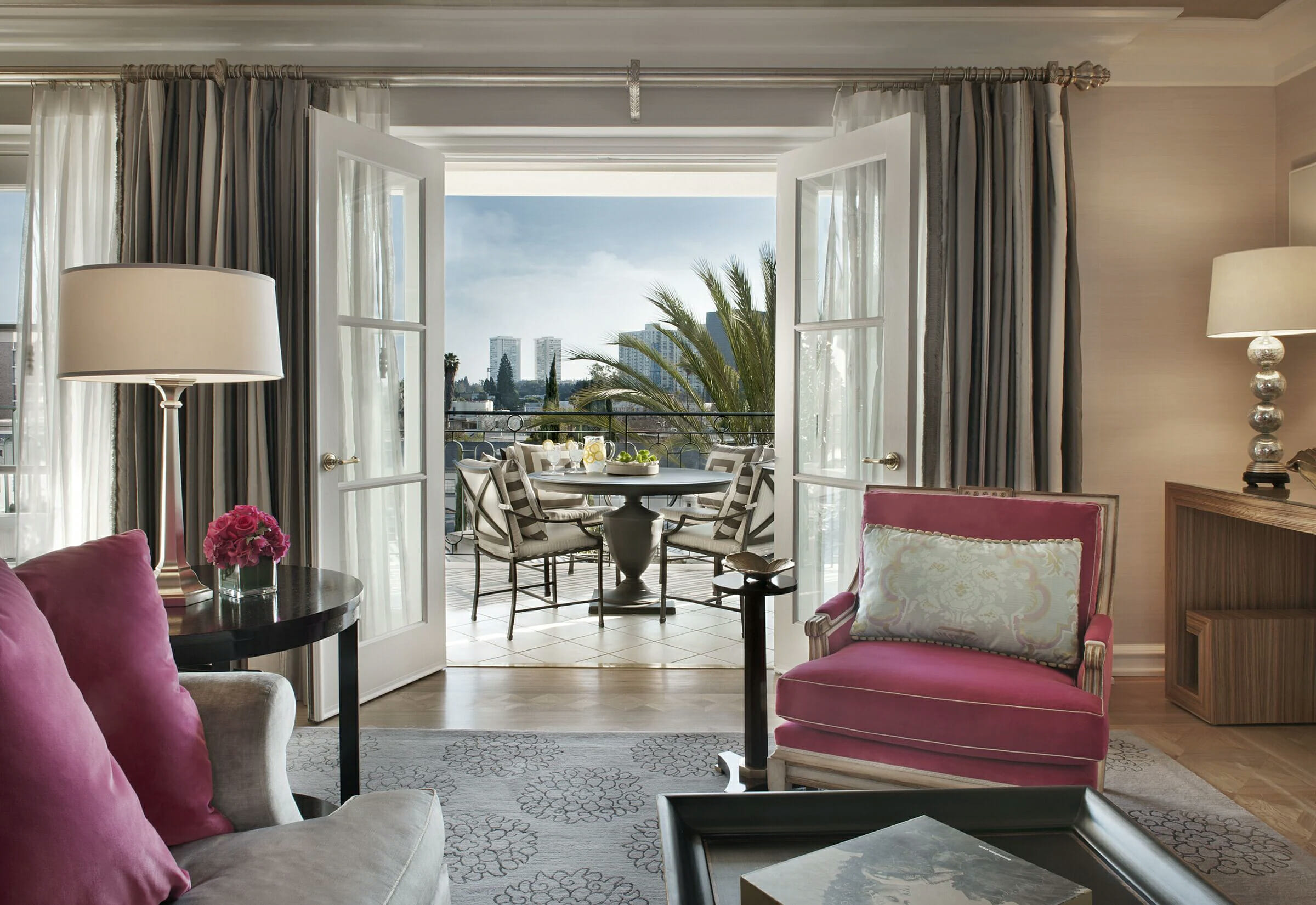 Living room view of The Peninsula Beverly Hills