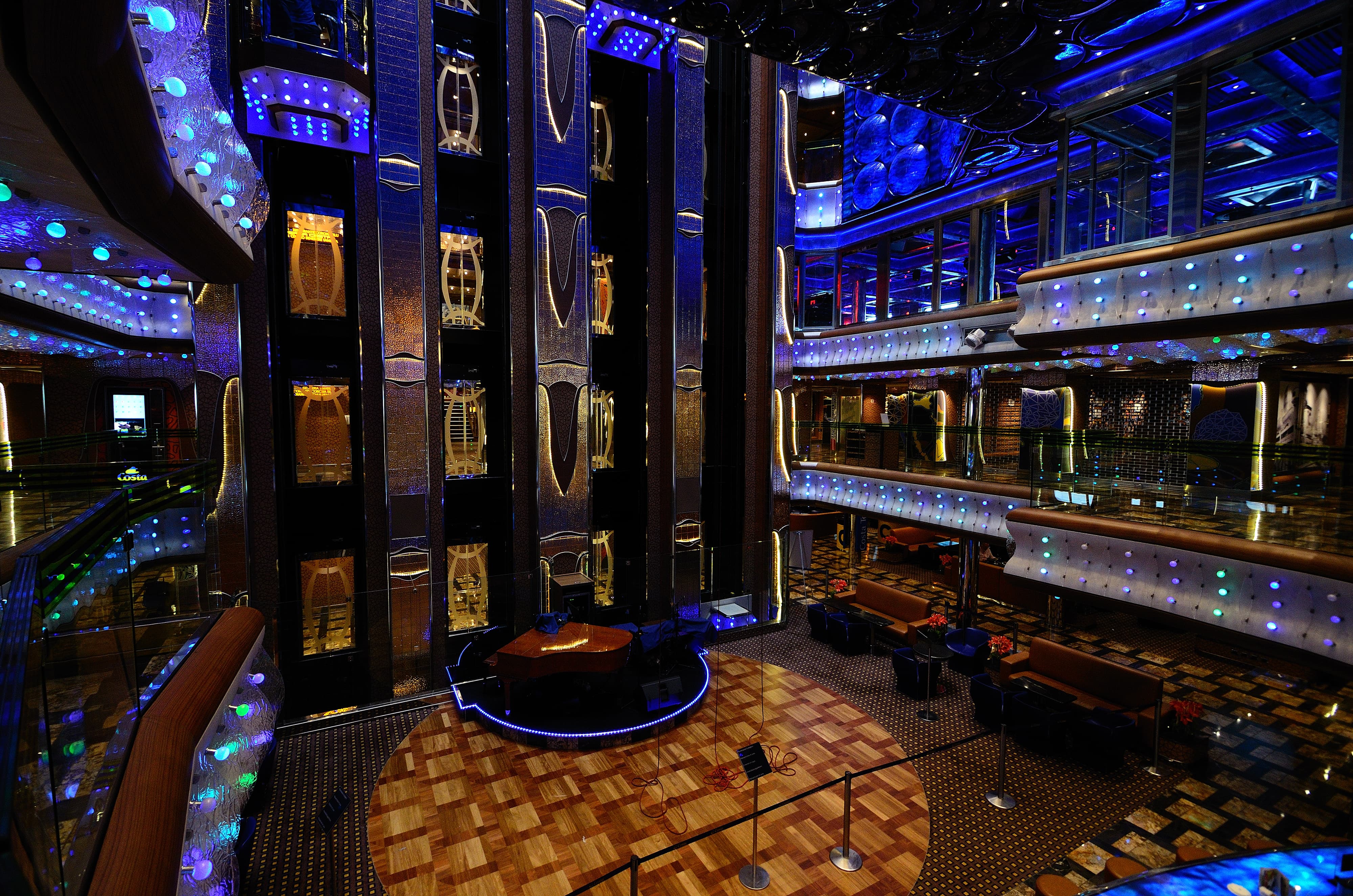 Piano and elevators on cruise ship