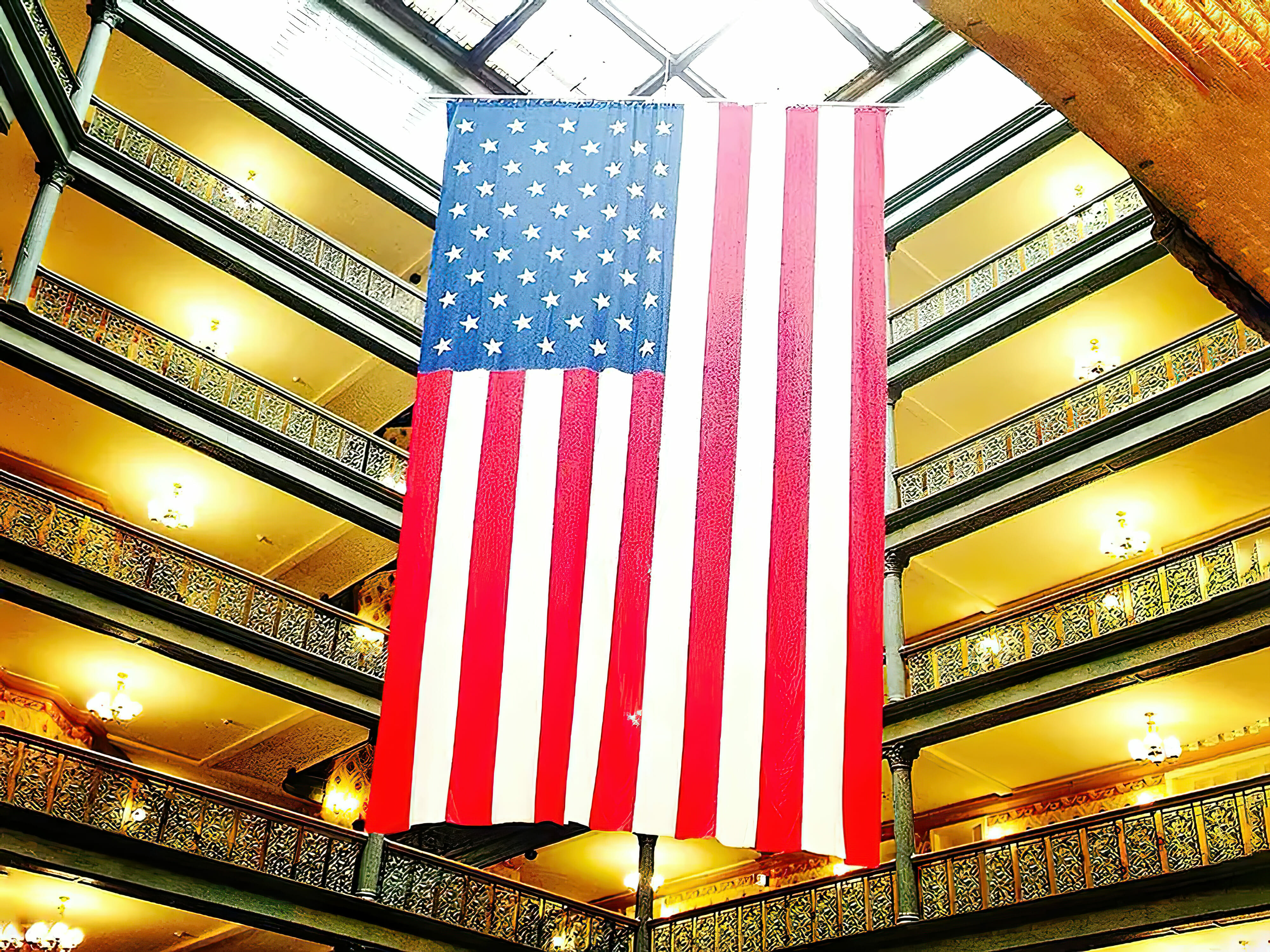 American flag hanging inside a building