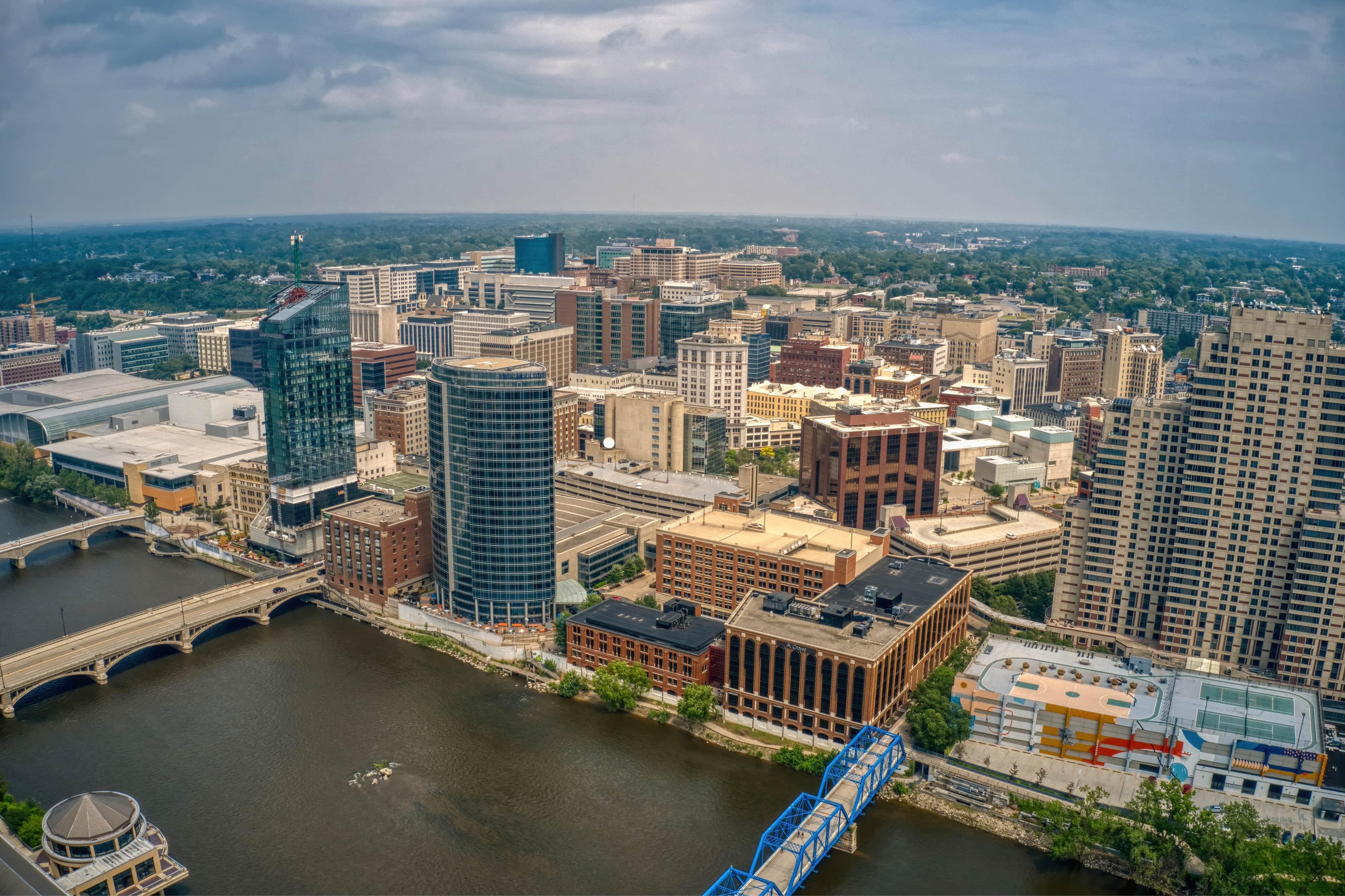 Aerial View of Downtown Grand Rapids, Michigan during Summer