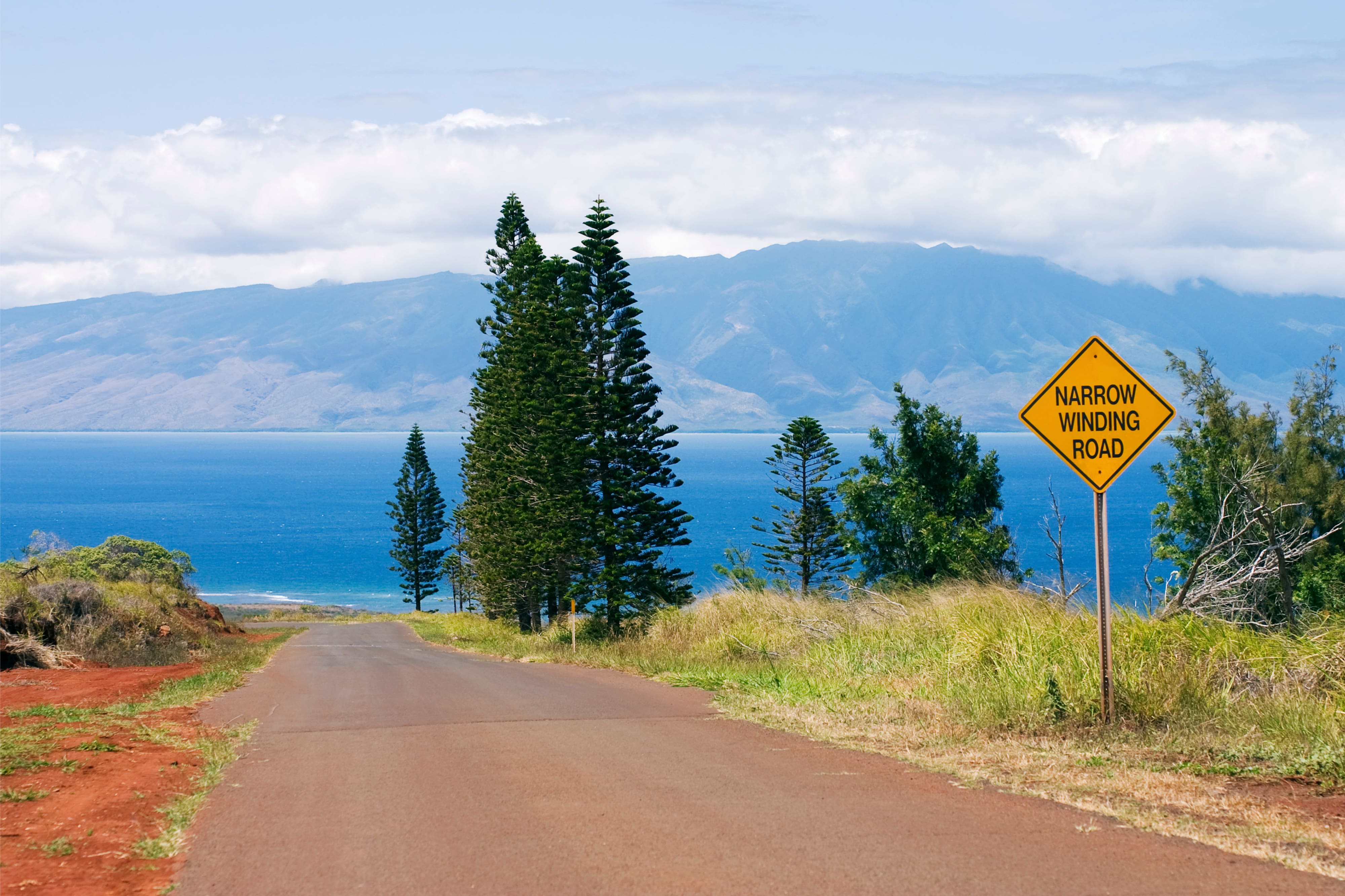 Narrow winding road on Lanai, Hawaii